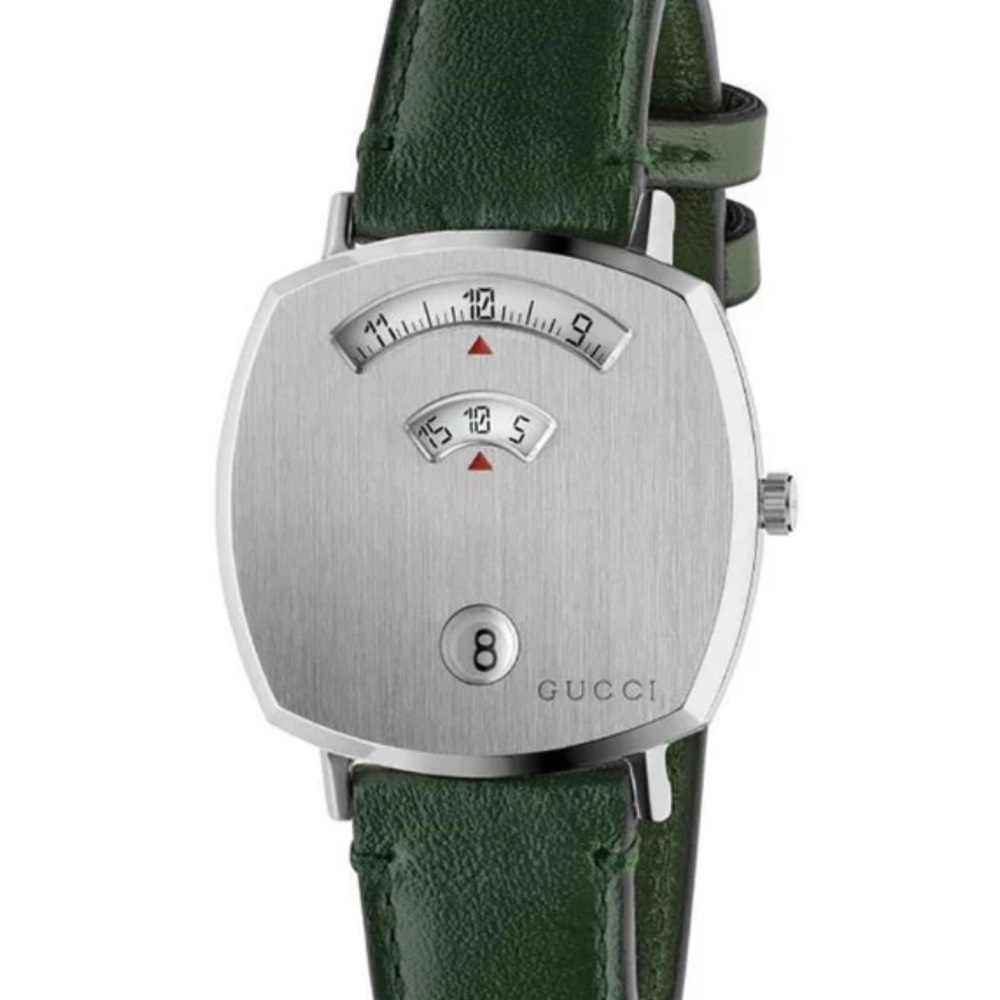 Gucci Grip Stainless Steel Covered Dial Green Leather Strap Watch